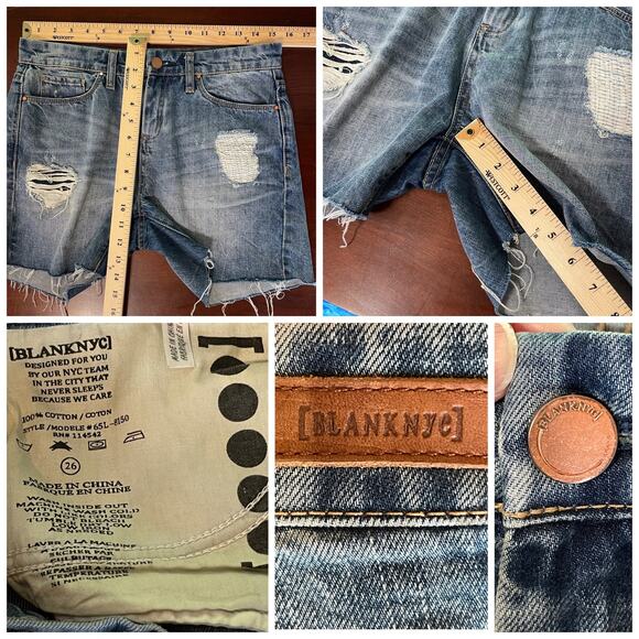 Blank NYC Distressed Jeans Shorts Womens Sz 26 Medium Wash Hi Rise Cutoff Denim - Picture 7 of 8